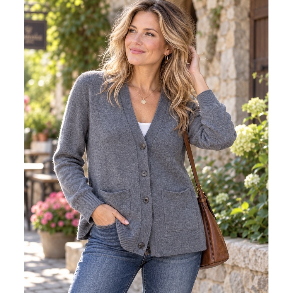 Quiet Luxury Minimalist Wool Blend Cardigan Madewell Gray Pockets Womens M39